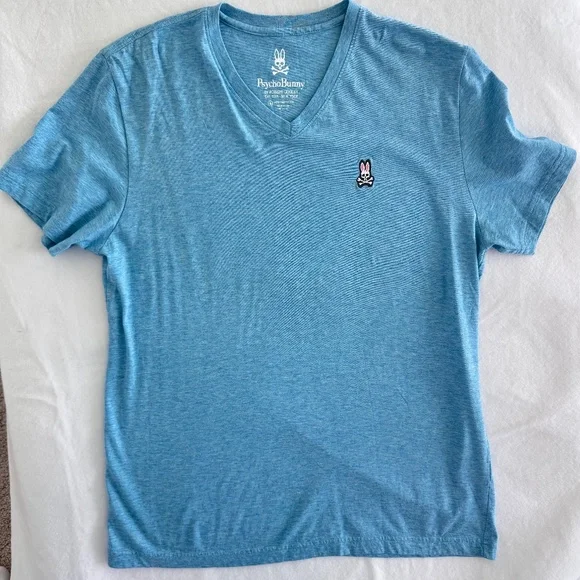 Psycho Bunny Men's Classic V Neck S/S T-Shirt Size Medium Light Blue - Picture 1 of 8